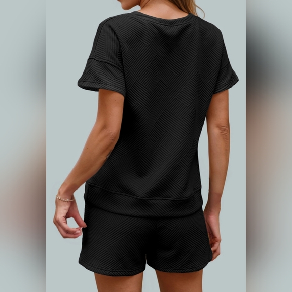 #311 SALE 🛑38 S,L  Comfy 2pcs Solid Textured Drawstring Shorts Set - Picture 4 of 4